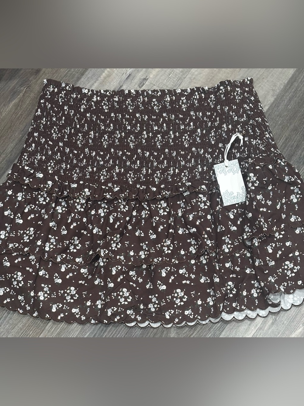 NWT Tuckernuck Hyacinth House "Steff" Smocked Mini Skirt XL Brown Ditsy Floral - Picture 5 of 11